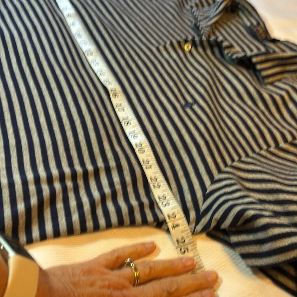 Polo Ralph Lauren Navy Gray Striped Soft Cotton Golf Polo Shirt Size XXL